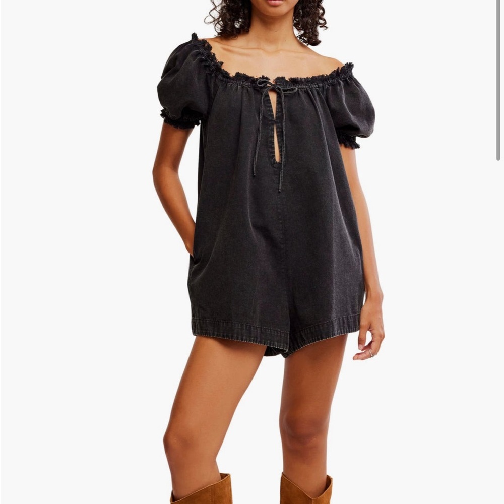 We The Free Black Off-Shoulder Puff Sleeve Romper